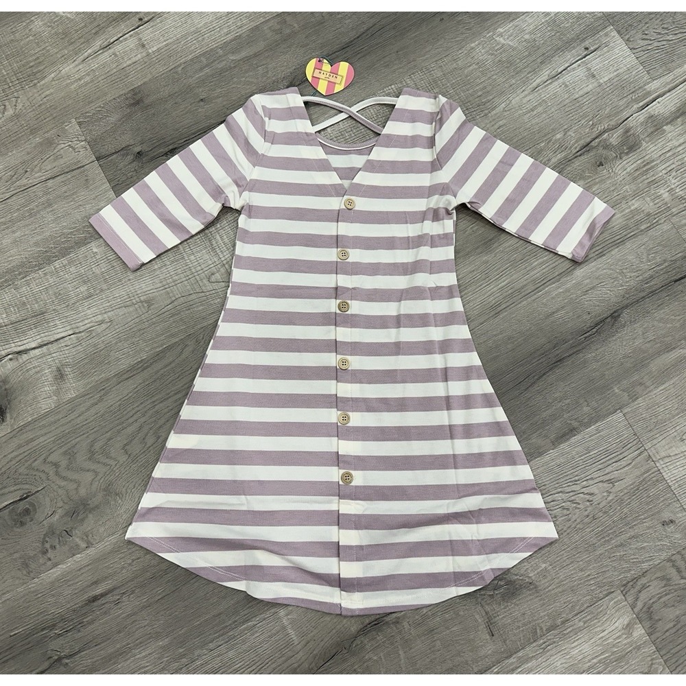 Hayden Girls Purple Striped‎ Dress W/ Buttons Down The Back Size S NWT NEW - Picture 4 of 7